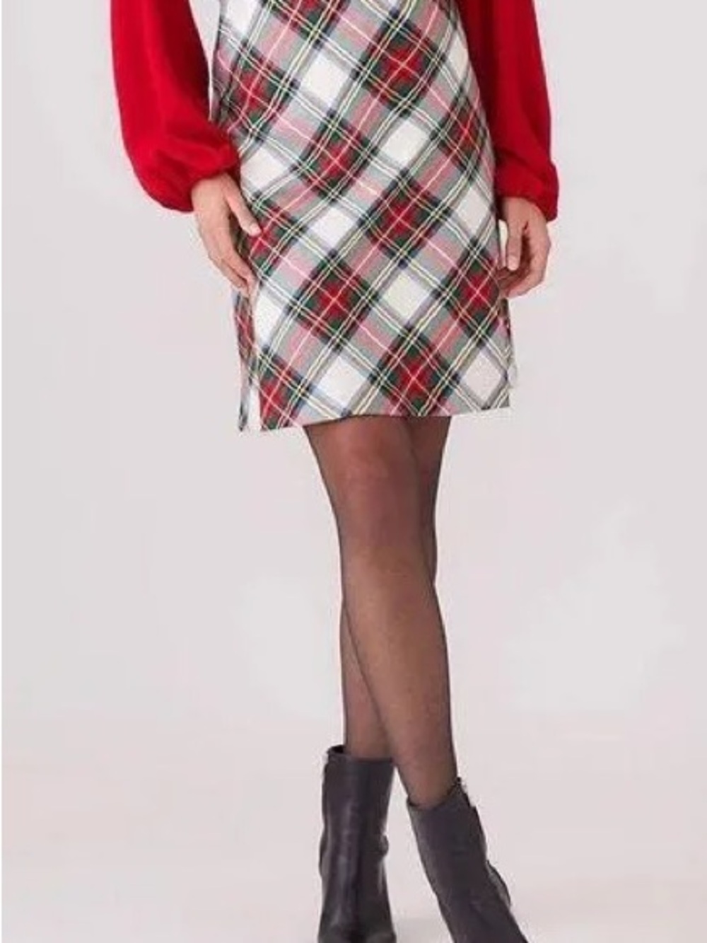 Karen Kane White, Red & Green Plaid A-Line Mini Skirt